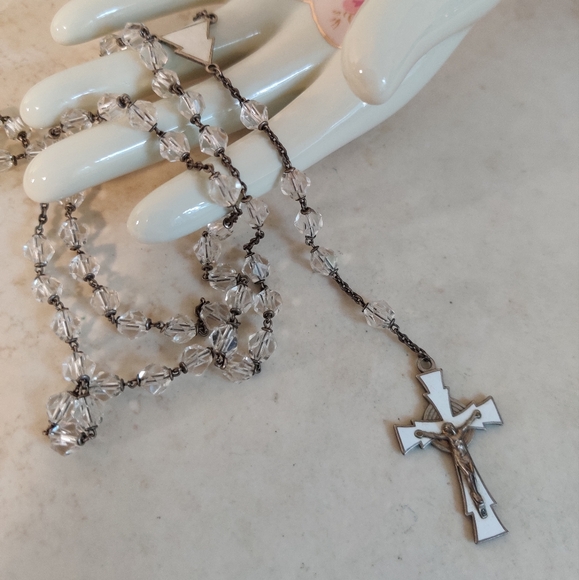 Vintage MCM Silver and Enamel Catholic Rosary Original Box - Picture 10 of 15